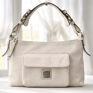 DOONEY & BOURKE White Leather Shoulder Bag | Handbag | Pochette | Gold Hardware